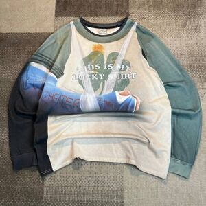 Rotborough MD Mens Lucky Shirt Trompe L'oeil Graphic Long Sleeve Tee XL Green